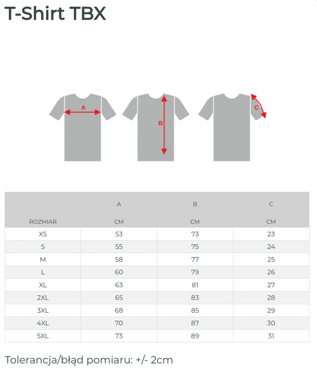 TABELA ROZMIARÓW: TBX